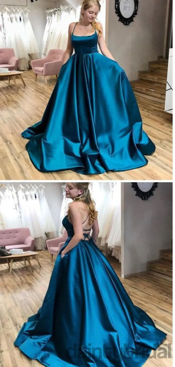 Simple Blue Ball Gown Elastic Silk Lace Up Back Long Prom Dress.DB10022