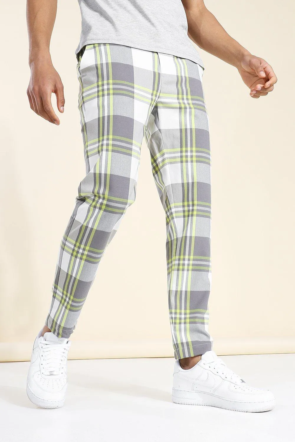 Skinny Check Smart Cropped Trouser | boohooMAN UK