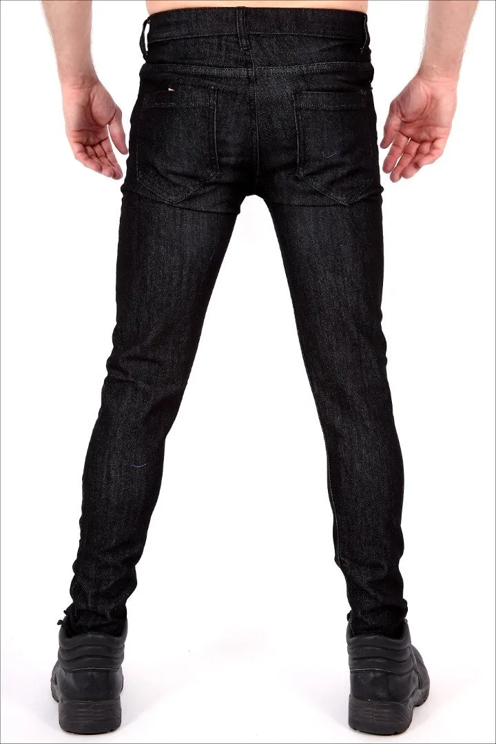 Skinny fit stretch denim jeans black with back/full zip