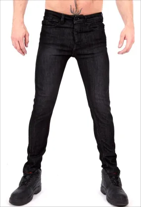 Skinny fit stretch denim jeans black with back/full zip