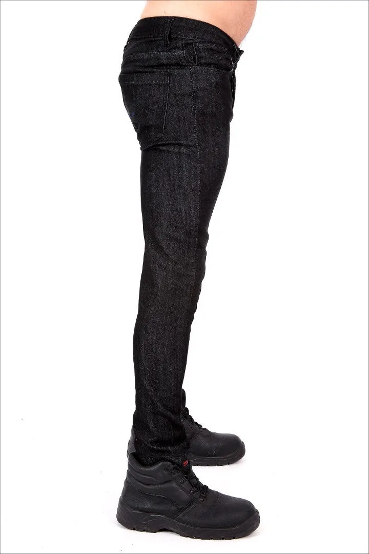 Skinny fit stretch denim jeans black with back/full zip