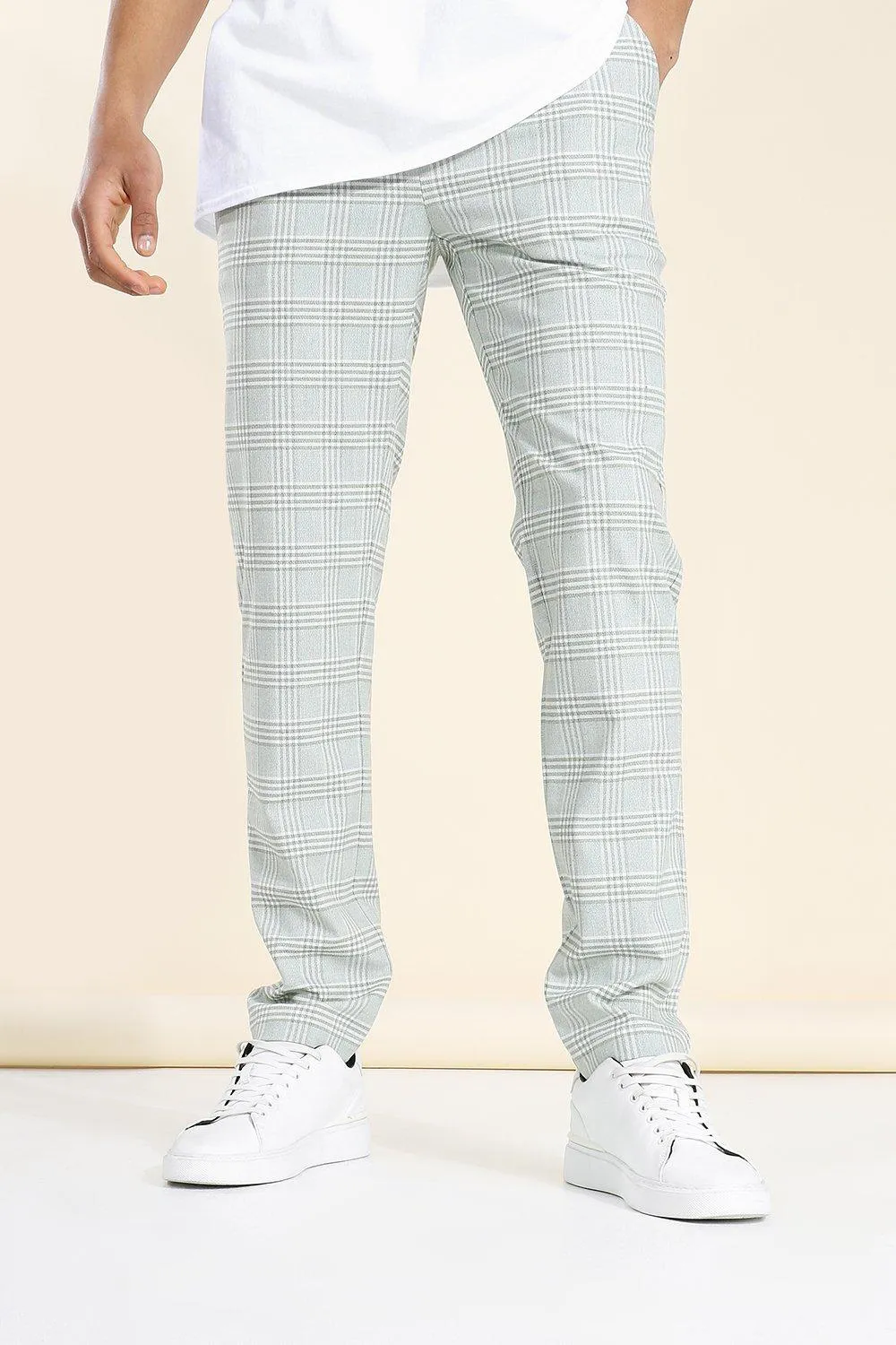 Skinny Light Check Smart Trouser | boohooMAN UK