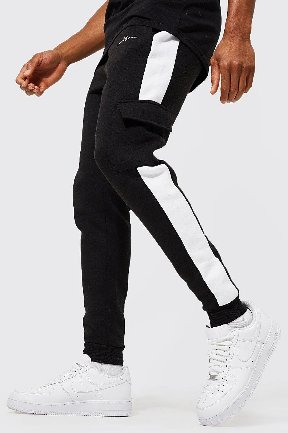 Skinny Man Cargo Colour Block Jogger | boohooMAN UK