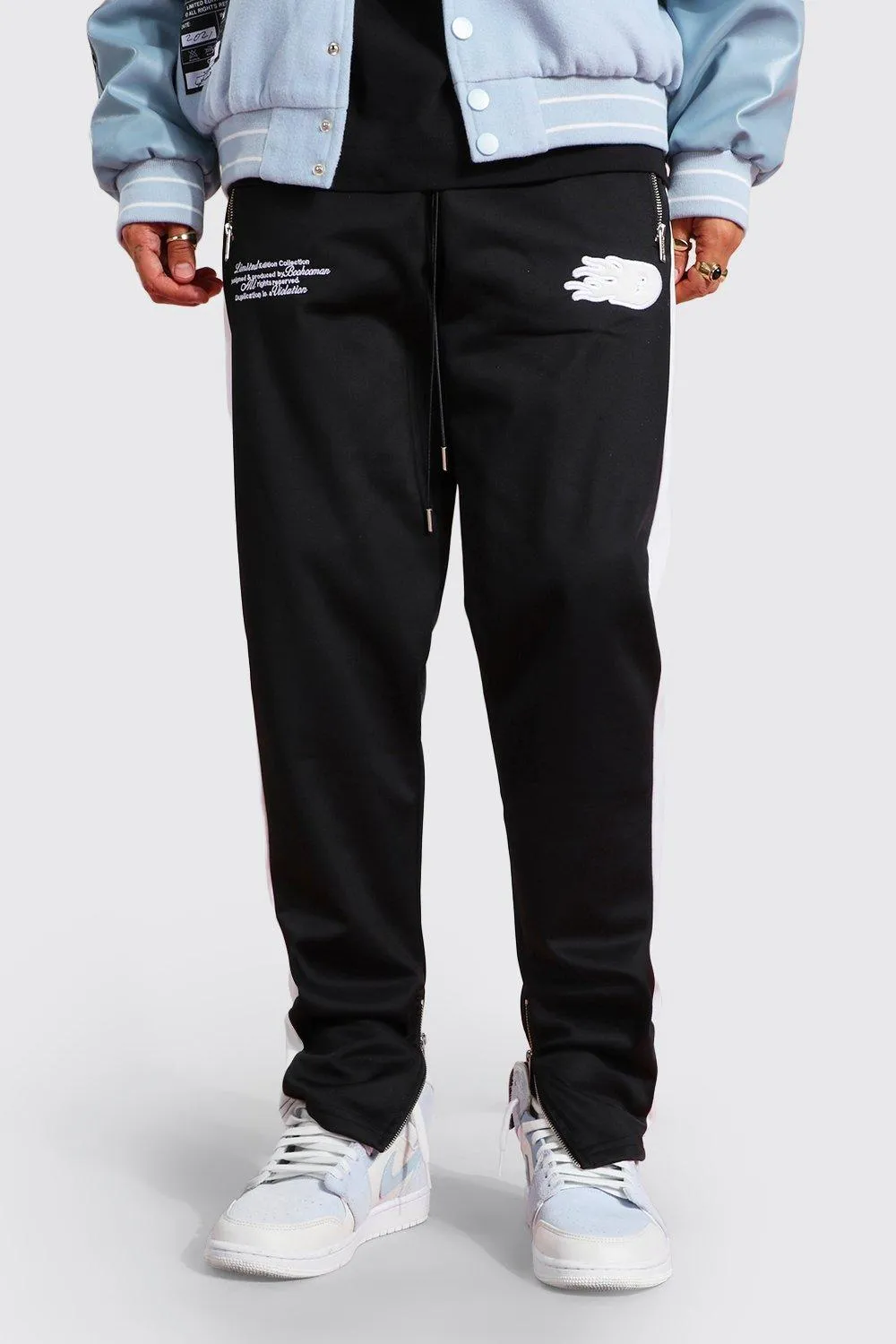 Skinny Tricot Jogger With Side Tape | boohooMAN UK