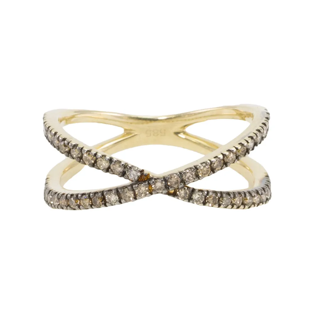 Slim Criss Cross Champagne Diamond Ring