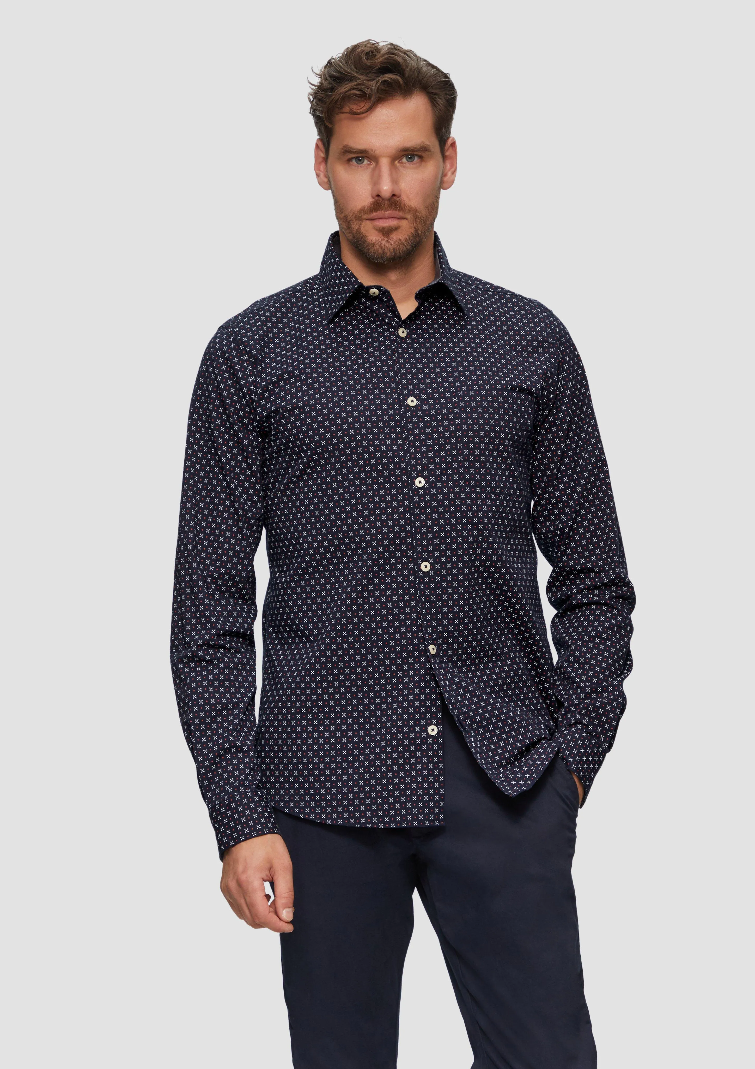 Slim fit: patterned shirt in a cotton blend