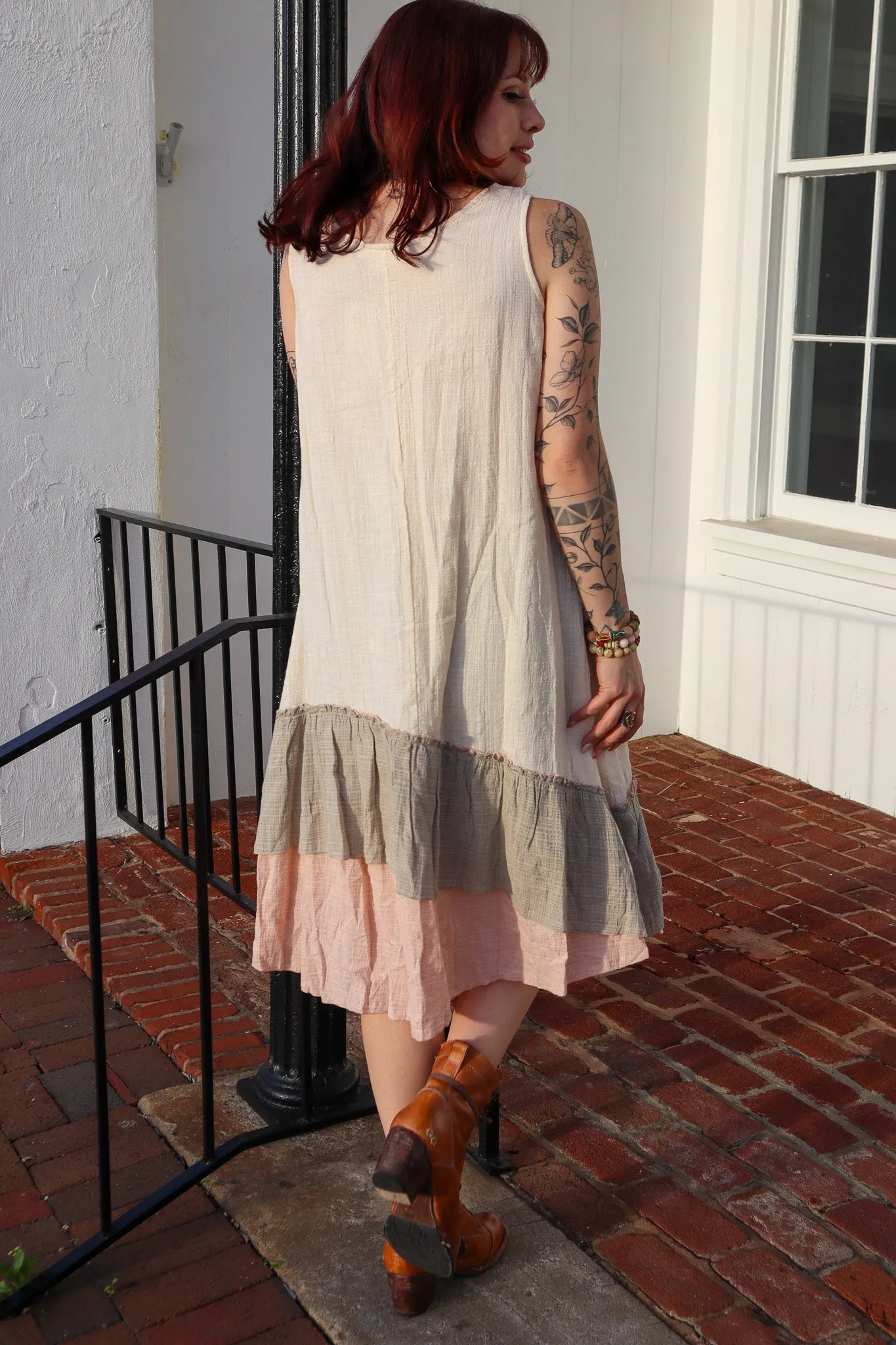 So Boheme Ruffle Front Midi Dress w/ Multi Coloring