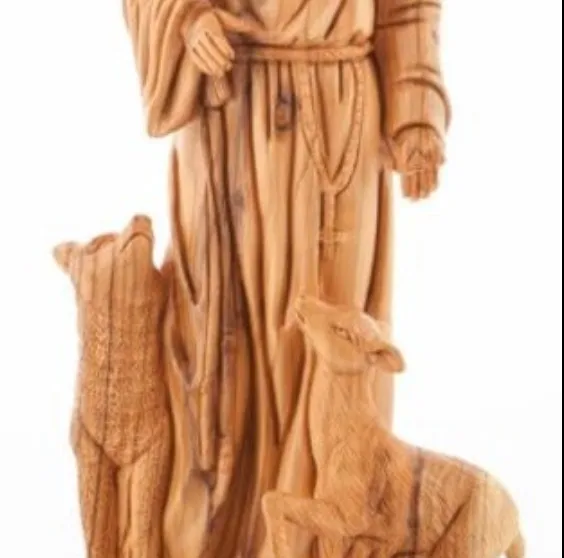 St. Francis Assisi, Patron of Animals Statue, 19 Tall Masterpiece Hand Carved Sculpture from Holy Land Olive Wood