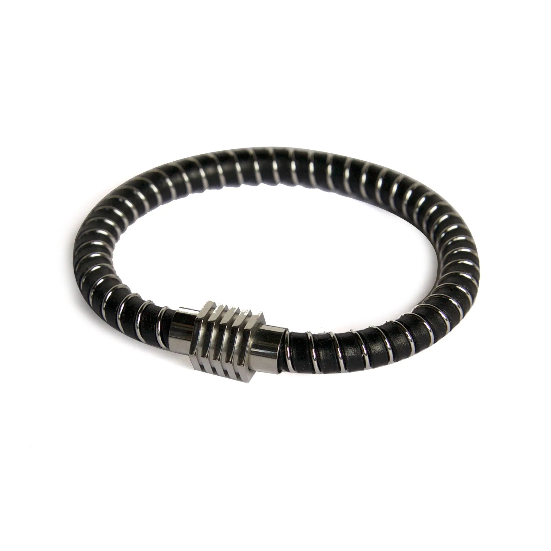 Steel Spiral Leather Bracelet