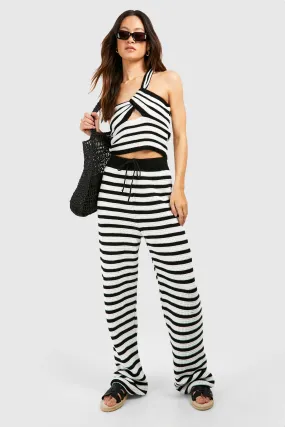 Tall Knitted Stripe Crochet Wide Leg Pants