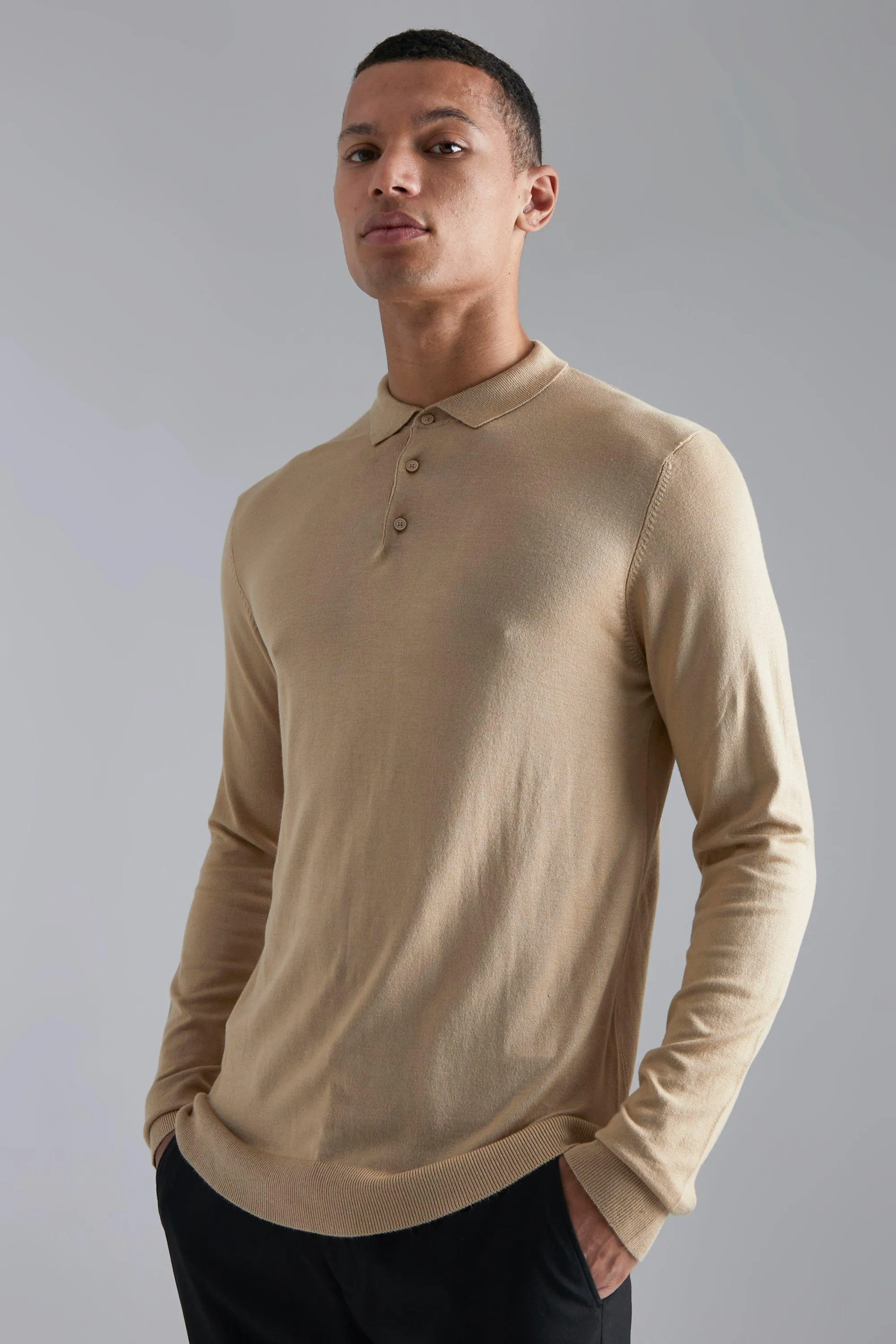 Tall Long Sleeve Knitted Polo | boohooMAN UK