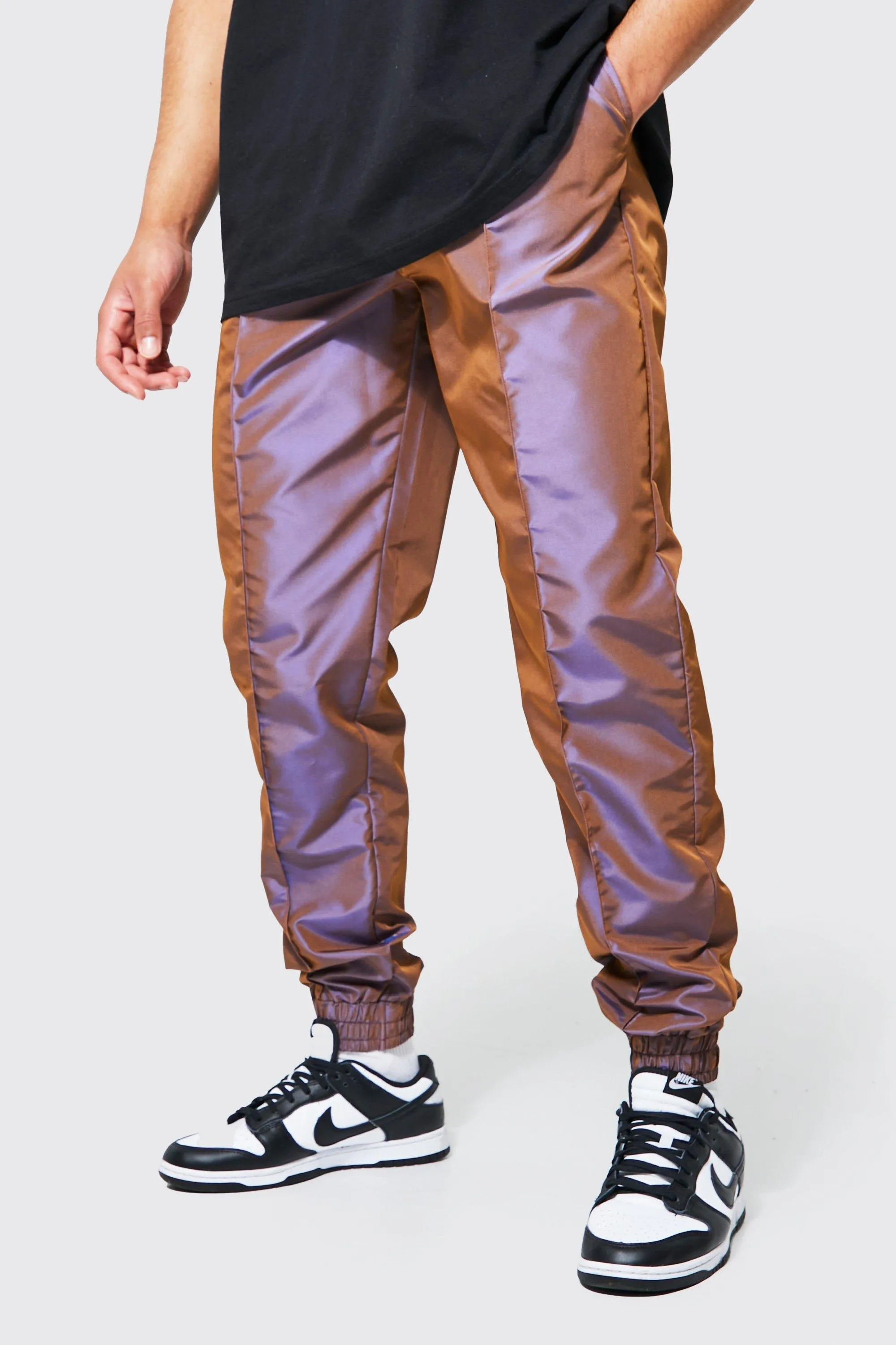 Tall Regular Fit Iridescent Trouser | boohooMAN UK