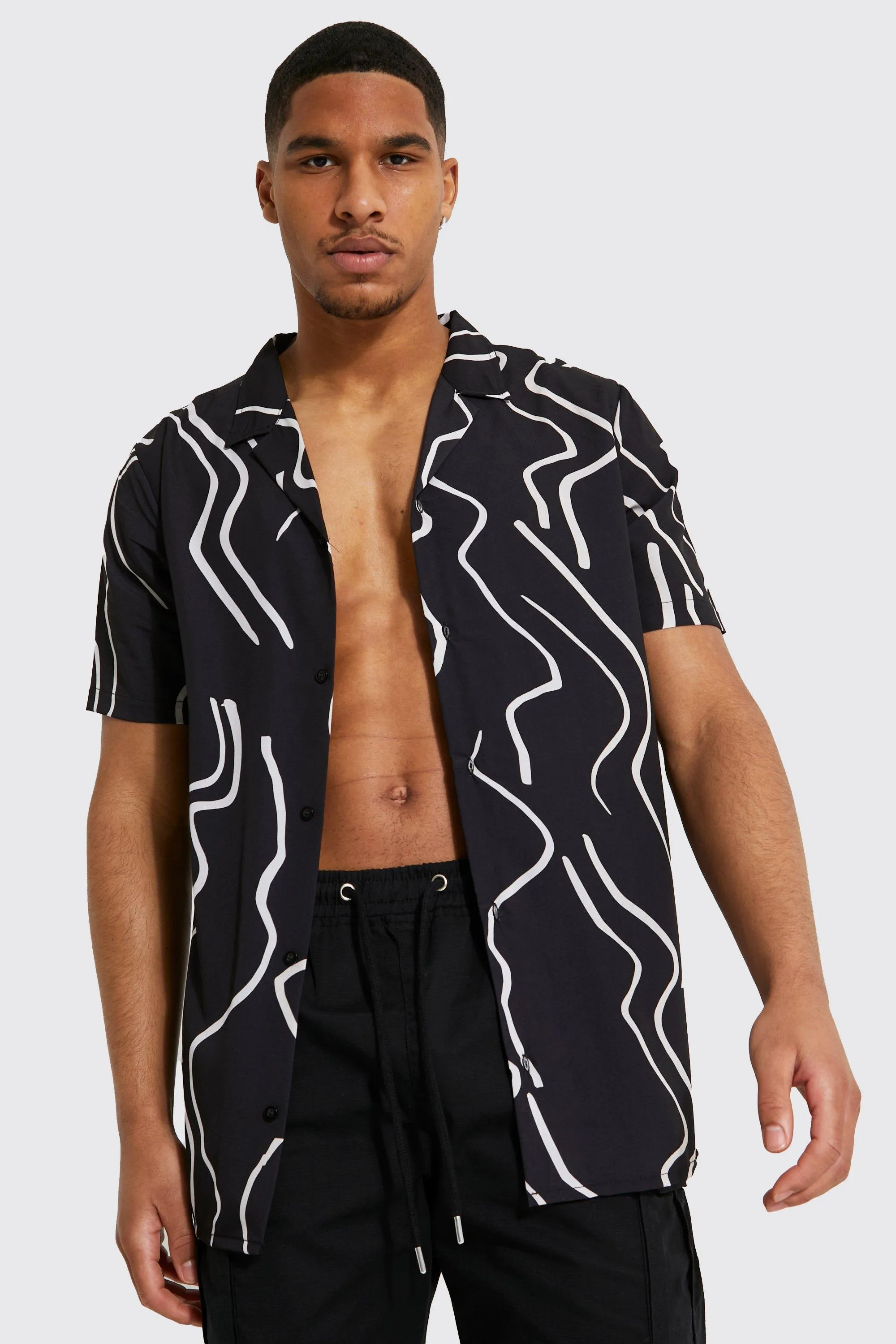 Tall Short Sleeve Revere Line Print Shirt