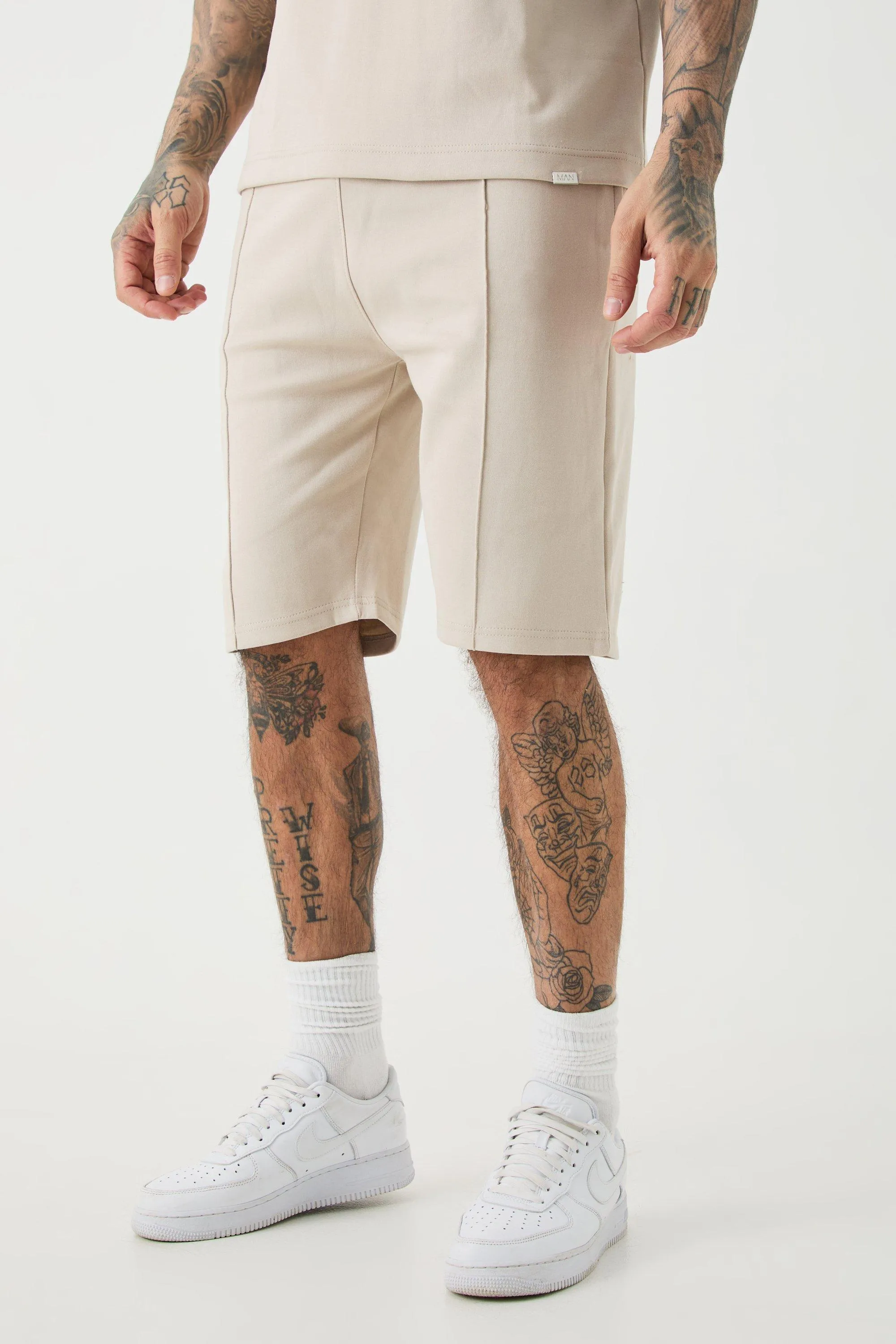 Tall Slim Interlock Pintuck Short | boohooMAN UK