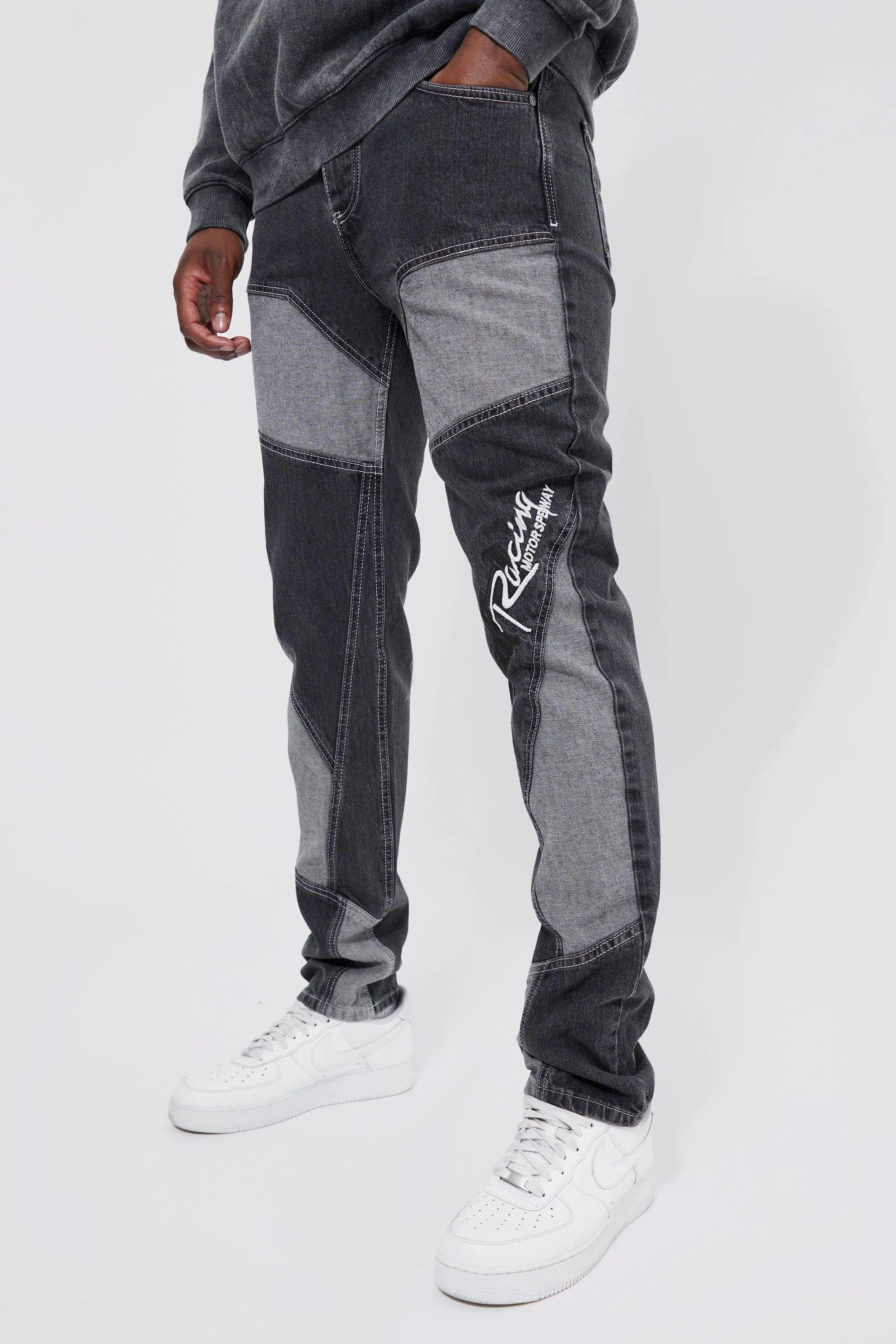 Tall Straight Fit Moto Jean | boohooMAN UK