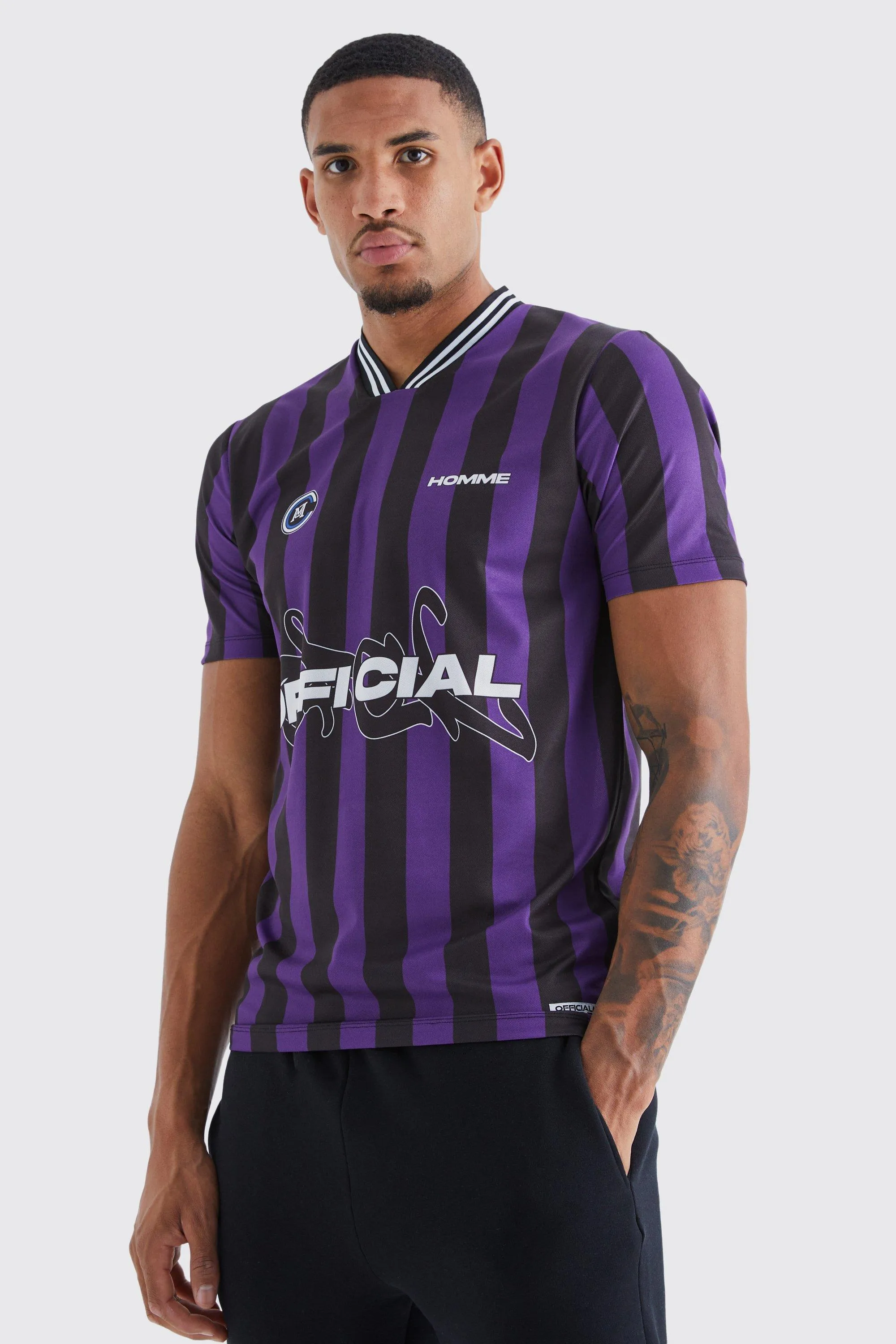 Tall Stripe Official Football Shirt | boohooMAN UK