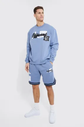 Tall Varsity Short Sweatshirt Tracksuit | boohooMAN UK