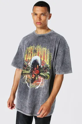 Tall Worldwide Acid Wash Skull T-shirt