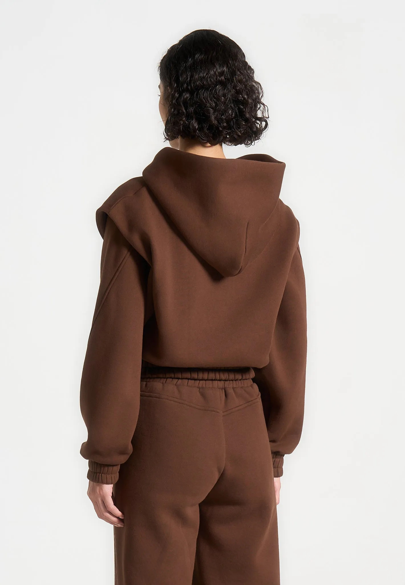 ternelle Wide Shoulder Zip Through Hoodie - Brown