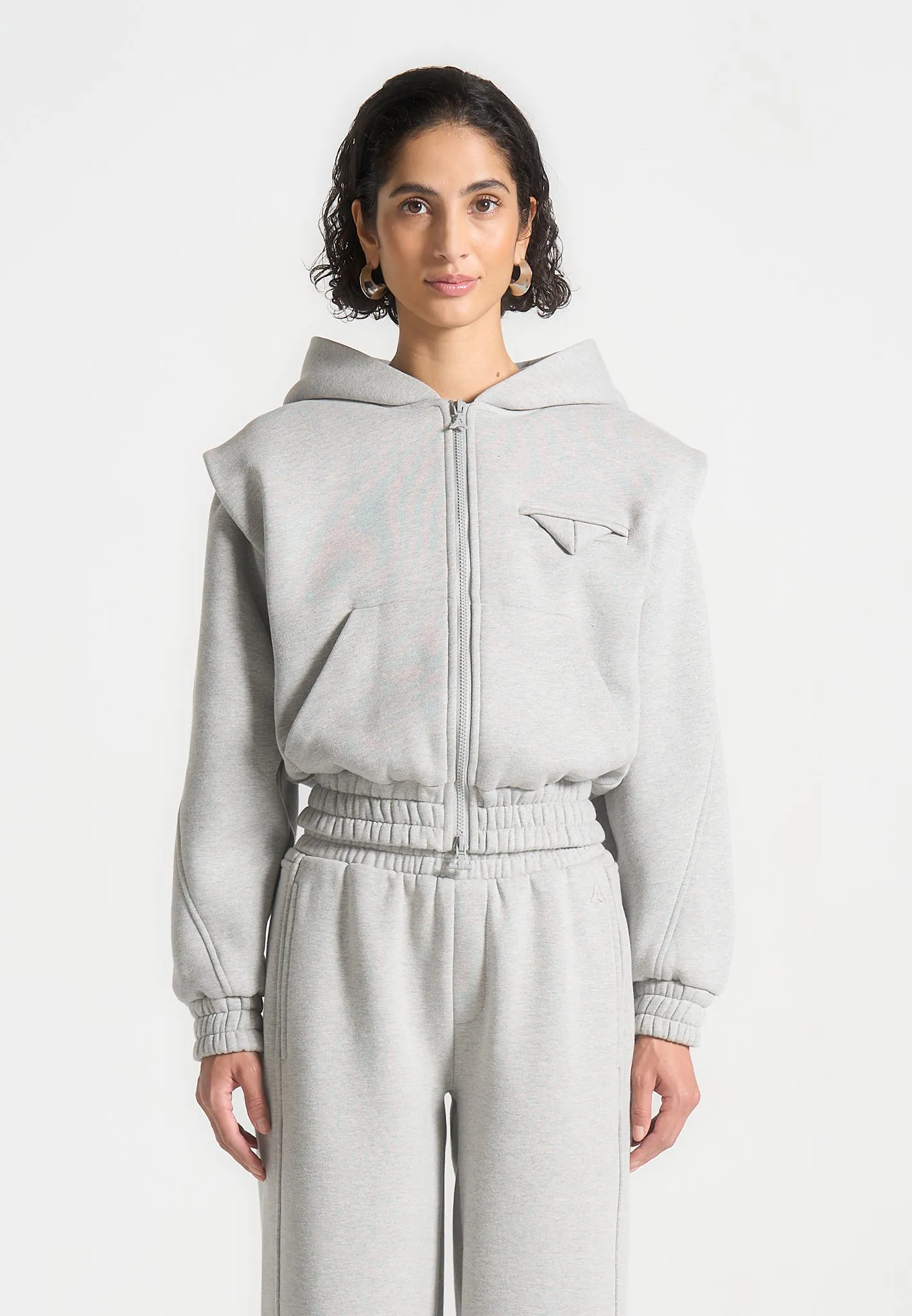 ternelle Wide Shoulder Zip Through Hoodie - Grey