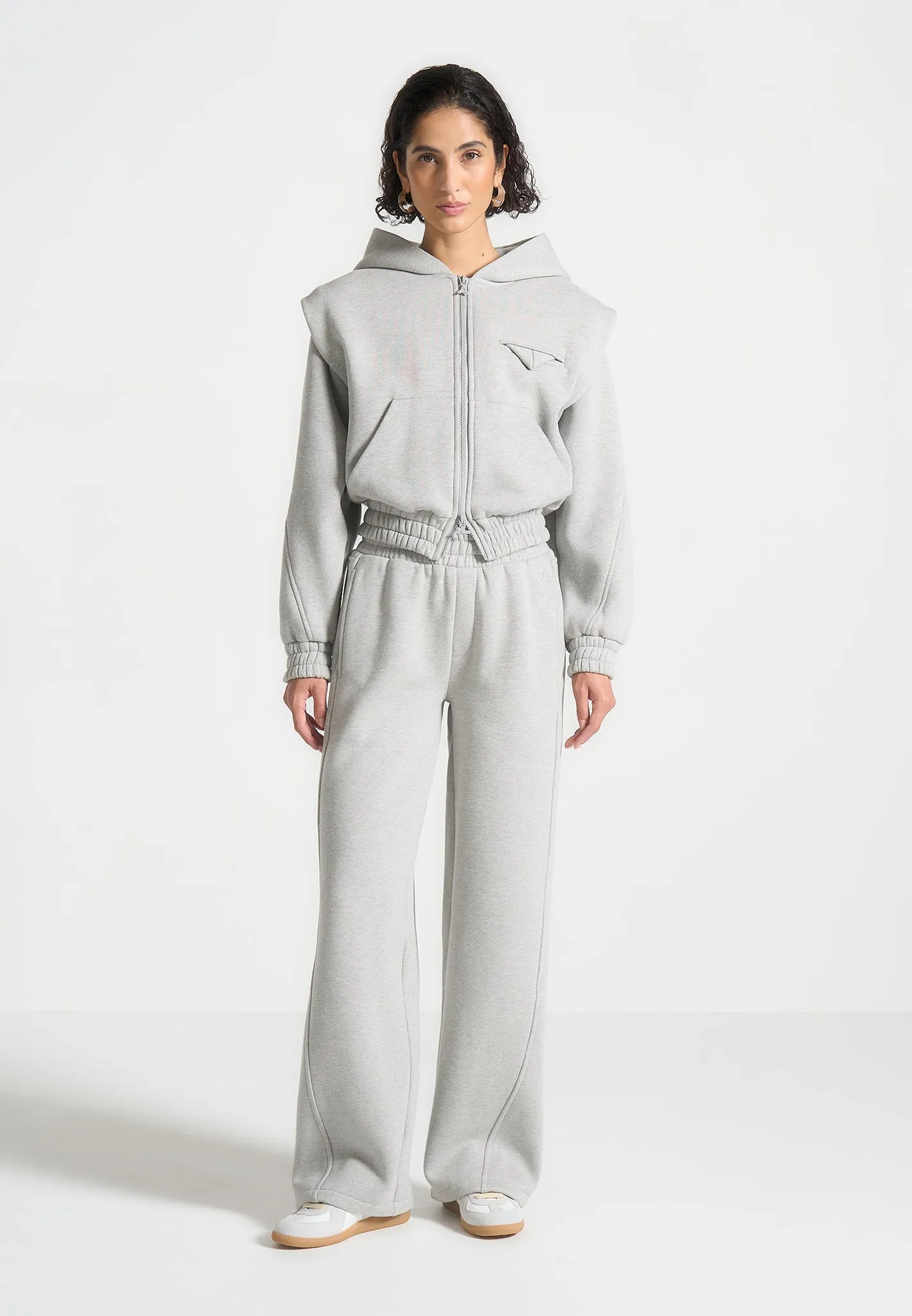 ternelle Wide Shoulder Zip Through Hoodie - Grey