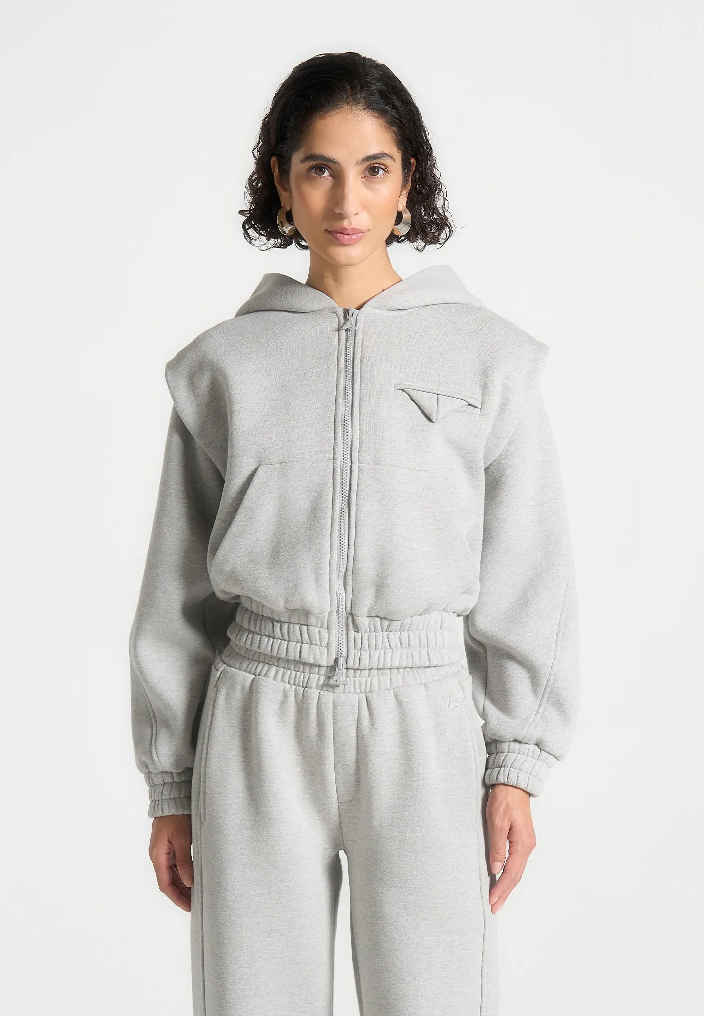 ternelle Wide Shoulder Zip Through Hoodie - Grey