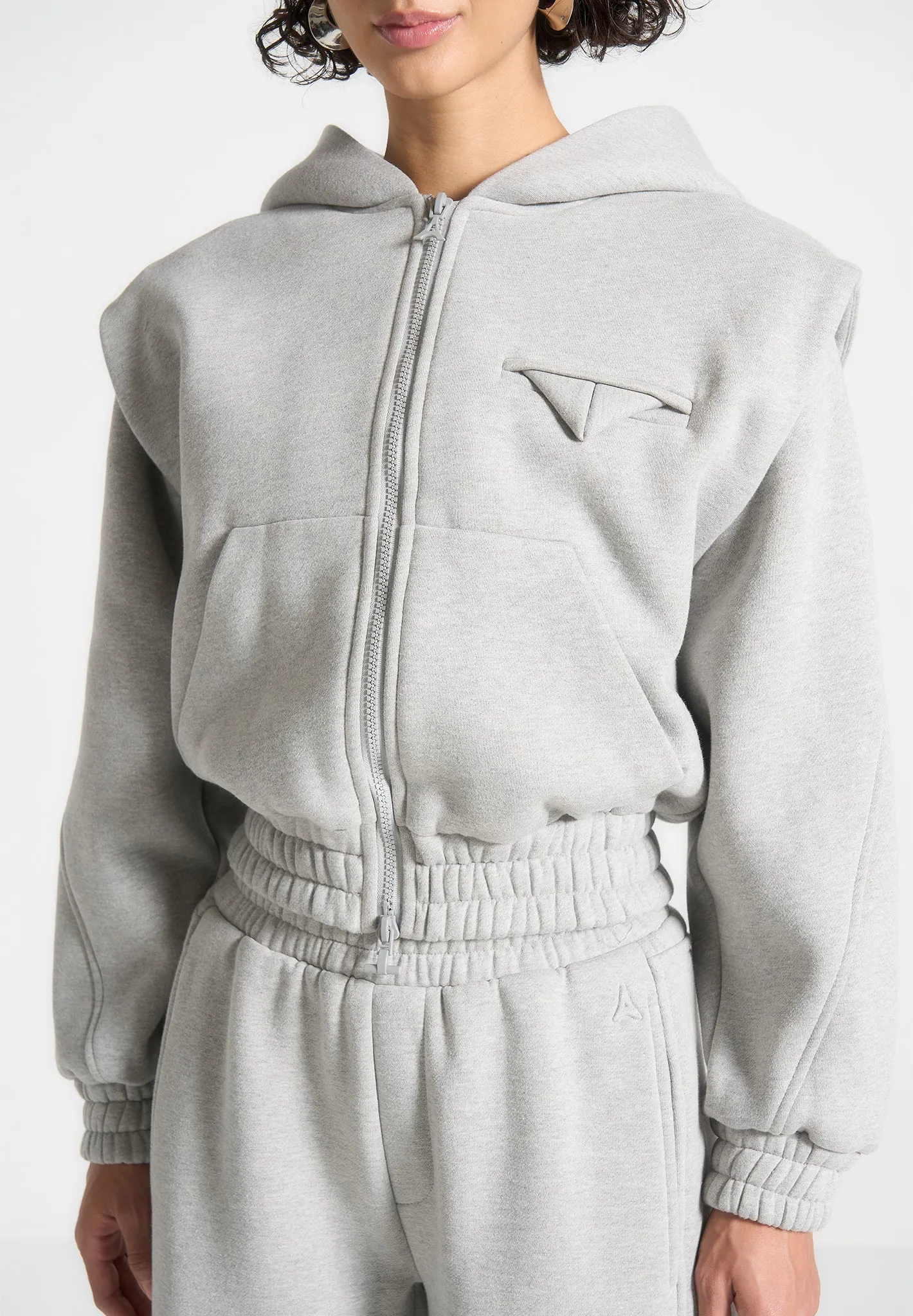 ternelle Wide Shoulder Zip Through Hoodie - Grey