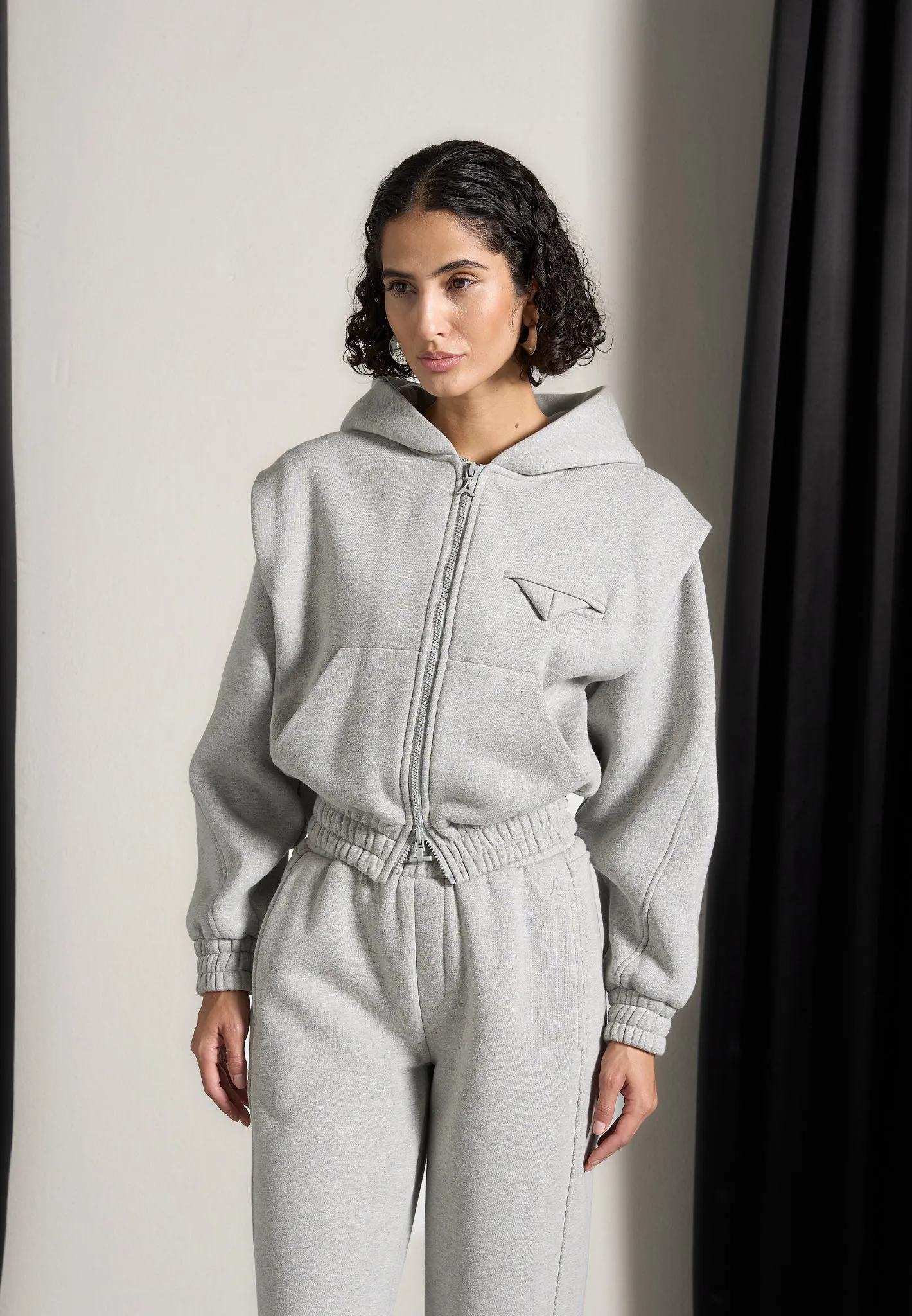 ternelle Wide Shoulder Zip Through Hoodie - Grey