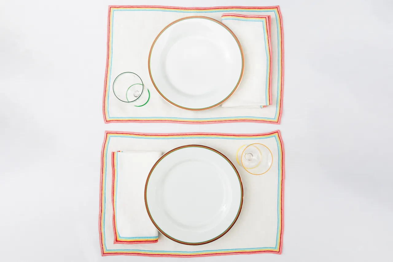 The Striped Placemat, Set of 4 - Rainbow / Linen