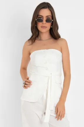 Top strapless de lino con cinturón