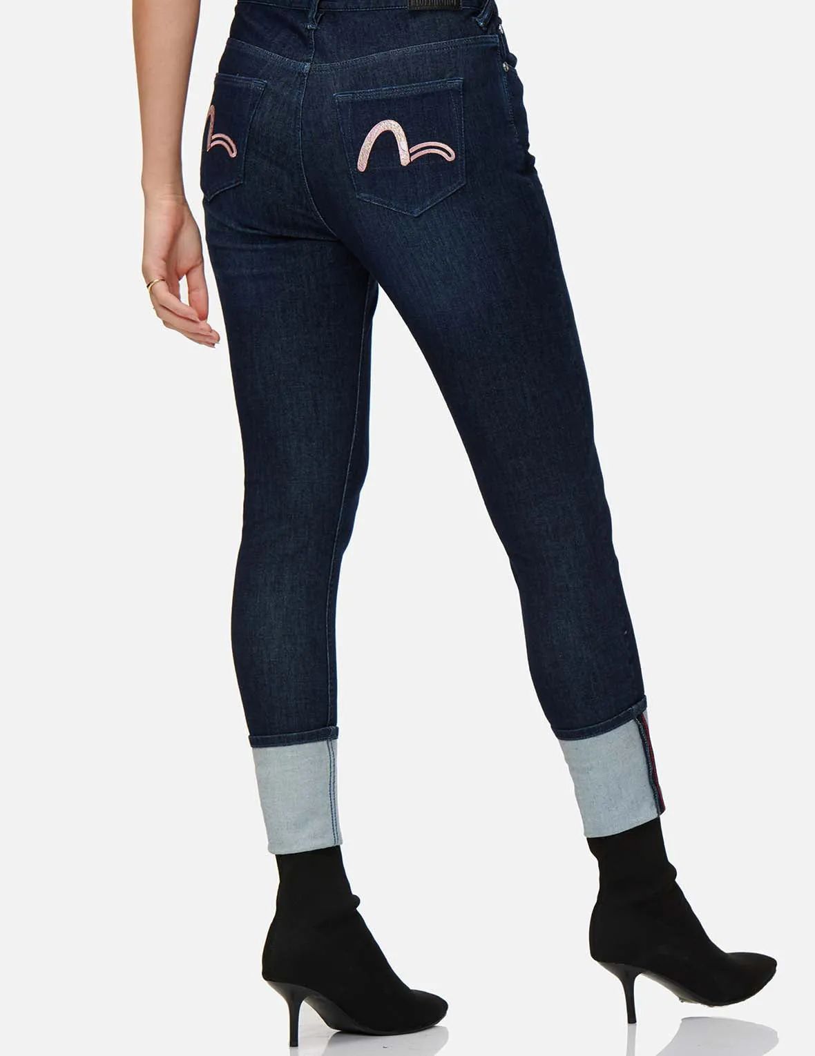 Ukiyo-E Infused Seagull Embroidered Skinny Jeans