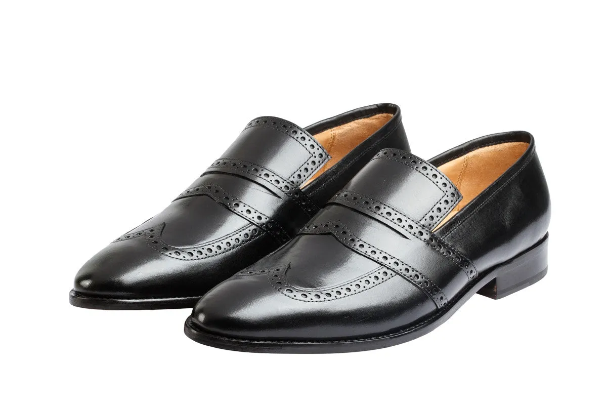 WINGCAP BROGUE PENNY LOAFER – BLACK