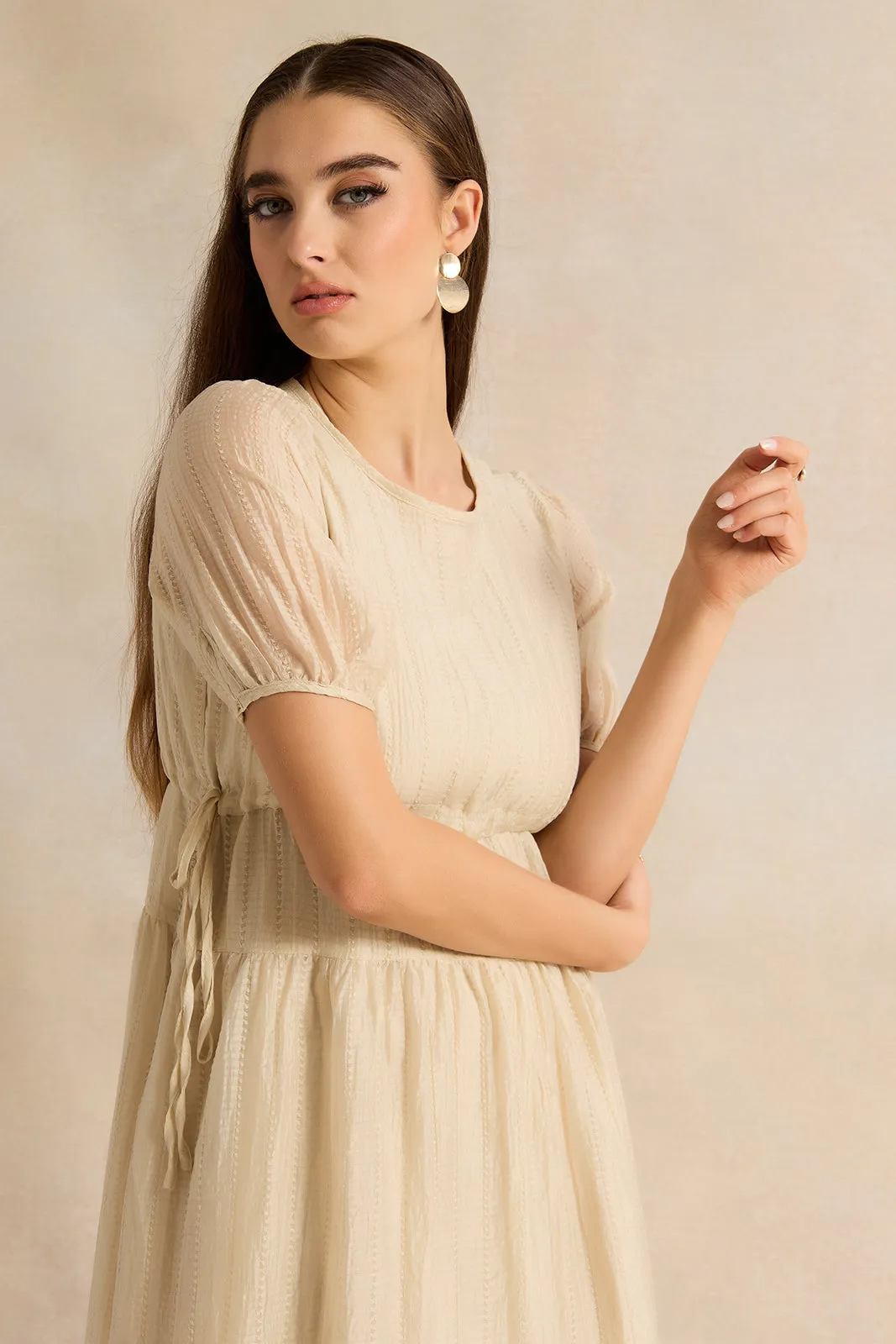 Women Beige Embellished Dress