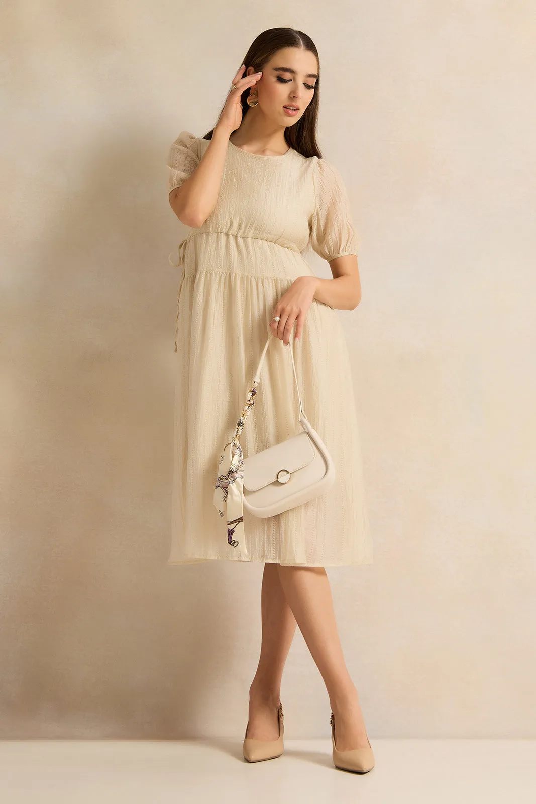 Women Beige Embellished Dress