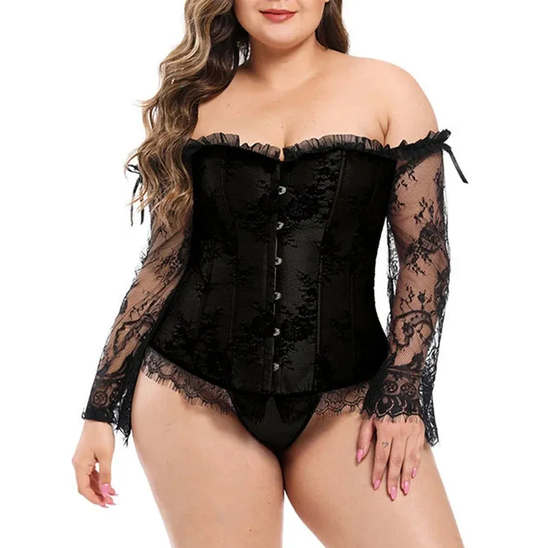 Women's Sexy Skinny Aesthetic Lace Ruffles Long Sleeve Corset Lingerie