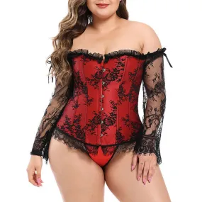 Women's Sexy Skinny Aesthetic Lace Ruffles Long Sleeve Corset Lingerie