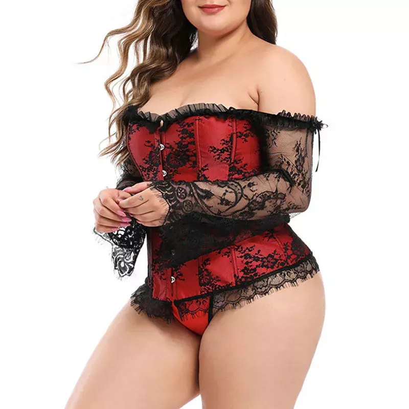 Women's Sexy Skinny Aesthetic Lace Ruffles Long Sleeve Corset Lingerie