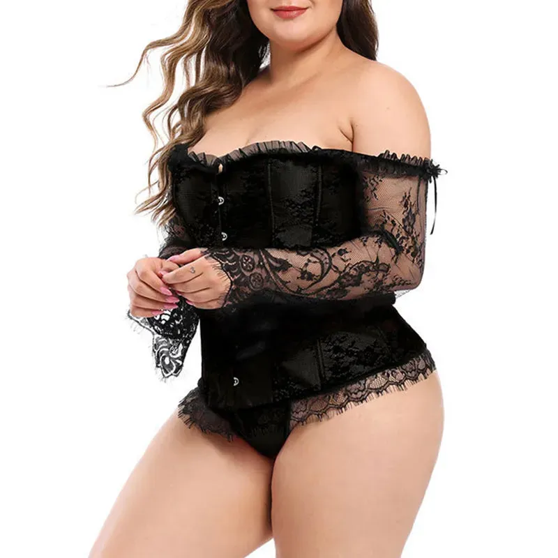 Women's Sexy Skinny Aesthetic Lace Ruffles Long Sleeve Corset Lingerie