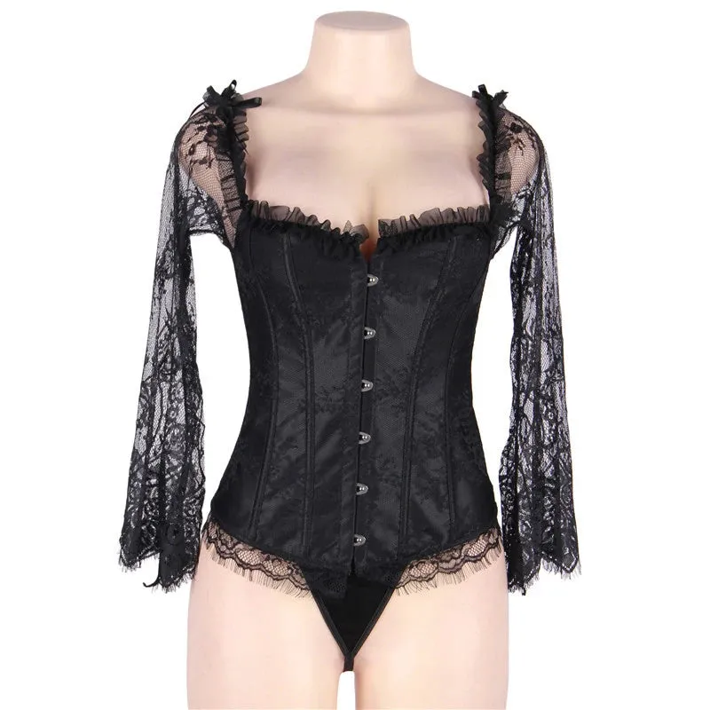 Women's Sexy Skinny Aesthetic Lace Ruffles Long Sleeve Corset Lingerie