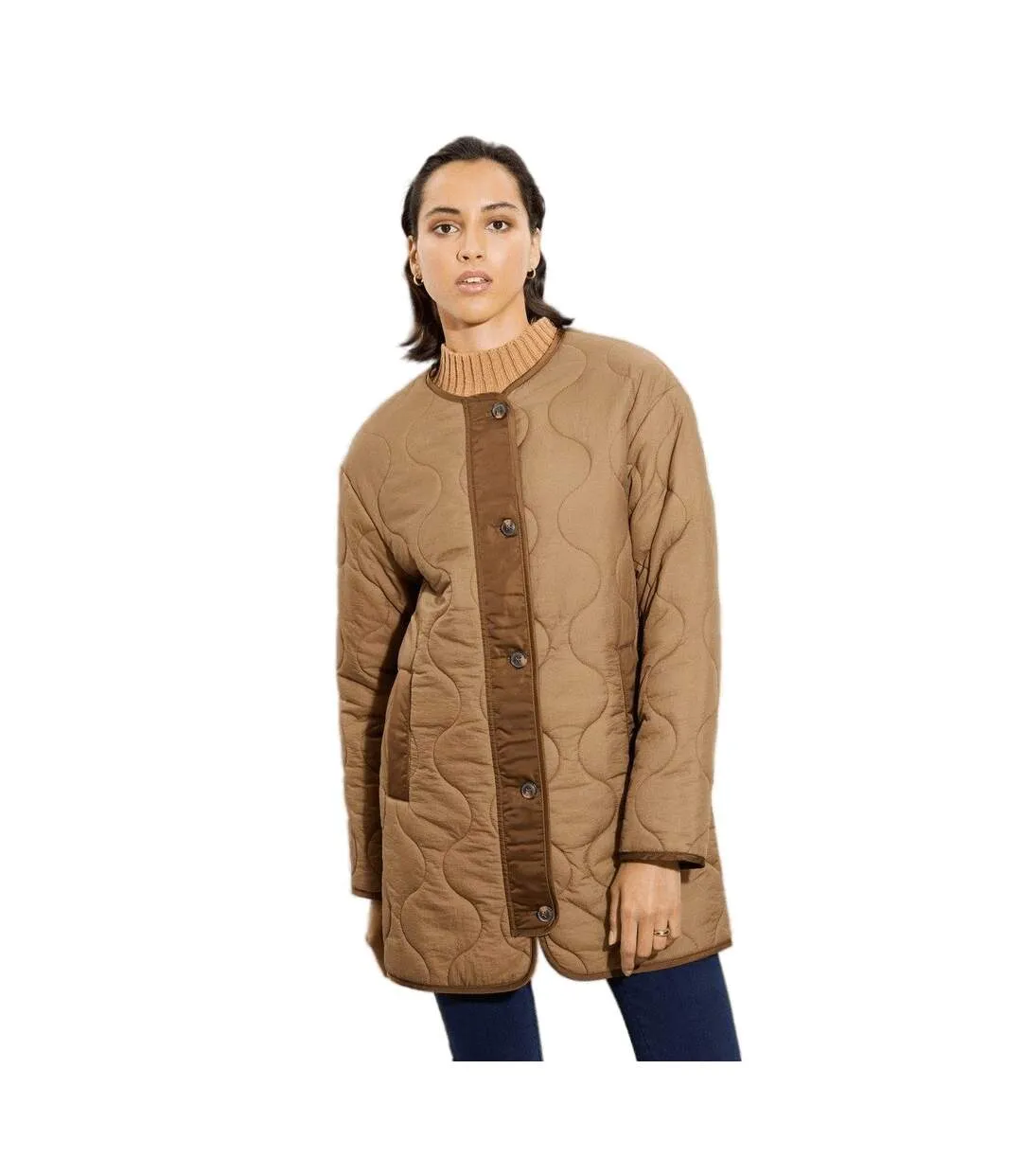 Womens/ladies collarless tall padded jacket chocolate Dorothy Perkins